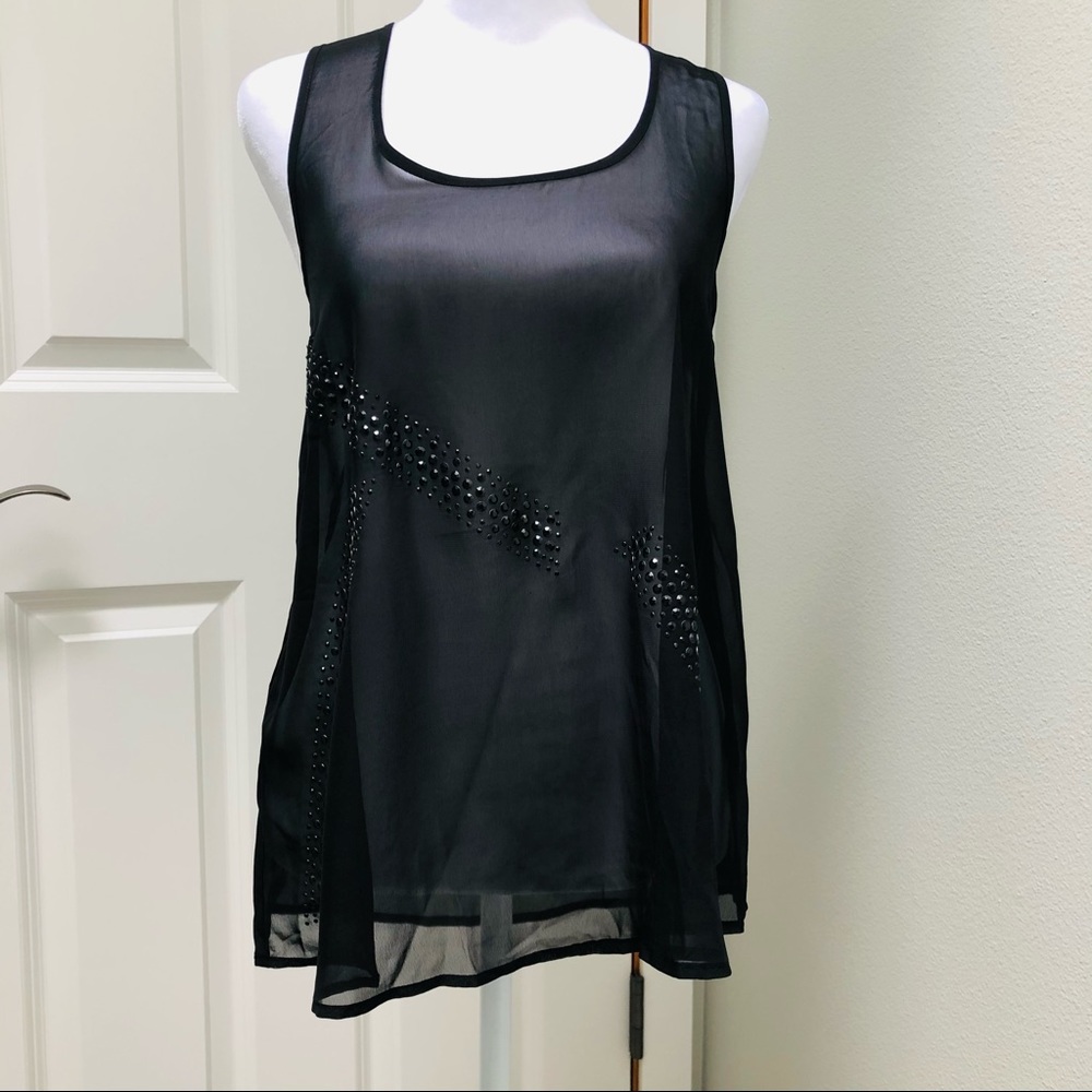 MATERIAL GIRL SLEEVELESS SHEER TANK TOP WITH STUD DETAILS BLACK SMALL NWT